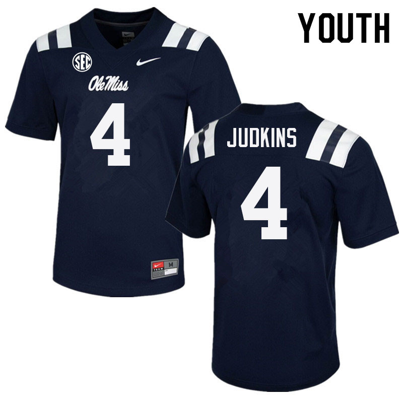 Quinshon Judkins Ole Miss Rebels NCAA Youth Navy #4 Stitched Limited College Football Jersey QUG3258XB